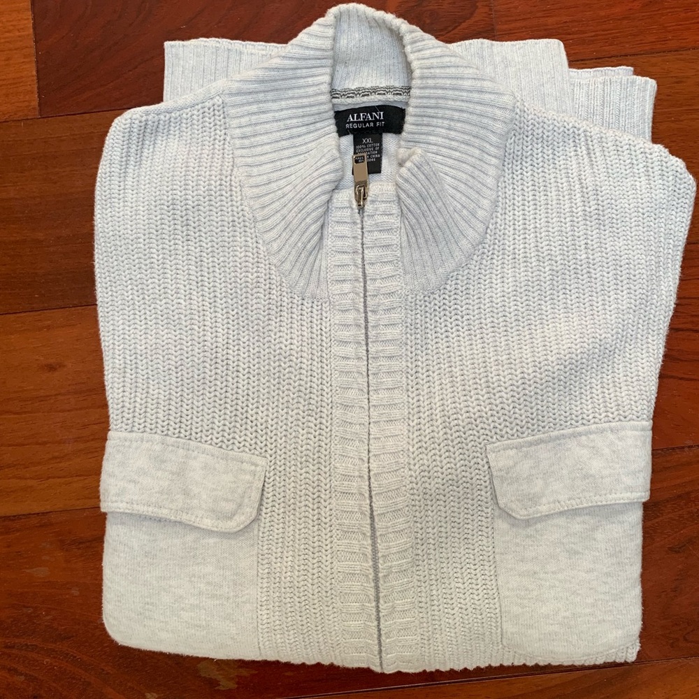 Alfani Zip up Sweater Elbow Patches Pockets